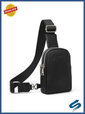 Genuine Leather Mini Crossbody Sling Bag Chest Pack Adjustable Guitar Strap